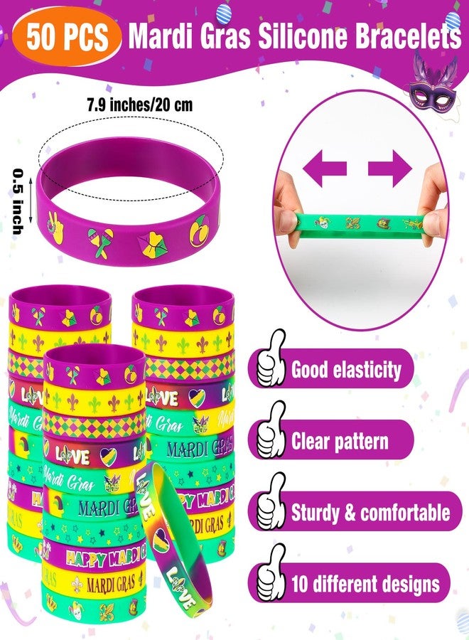 Highergo 150 Pcs Mardi Gras Party Favors Set 50 Mardi Gras Button Pins Badges 50 Carnival Bead Necklaces 50 Silicone Bracelets for Carnival Festival Party Supplies - Image 3